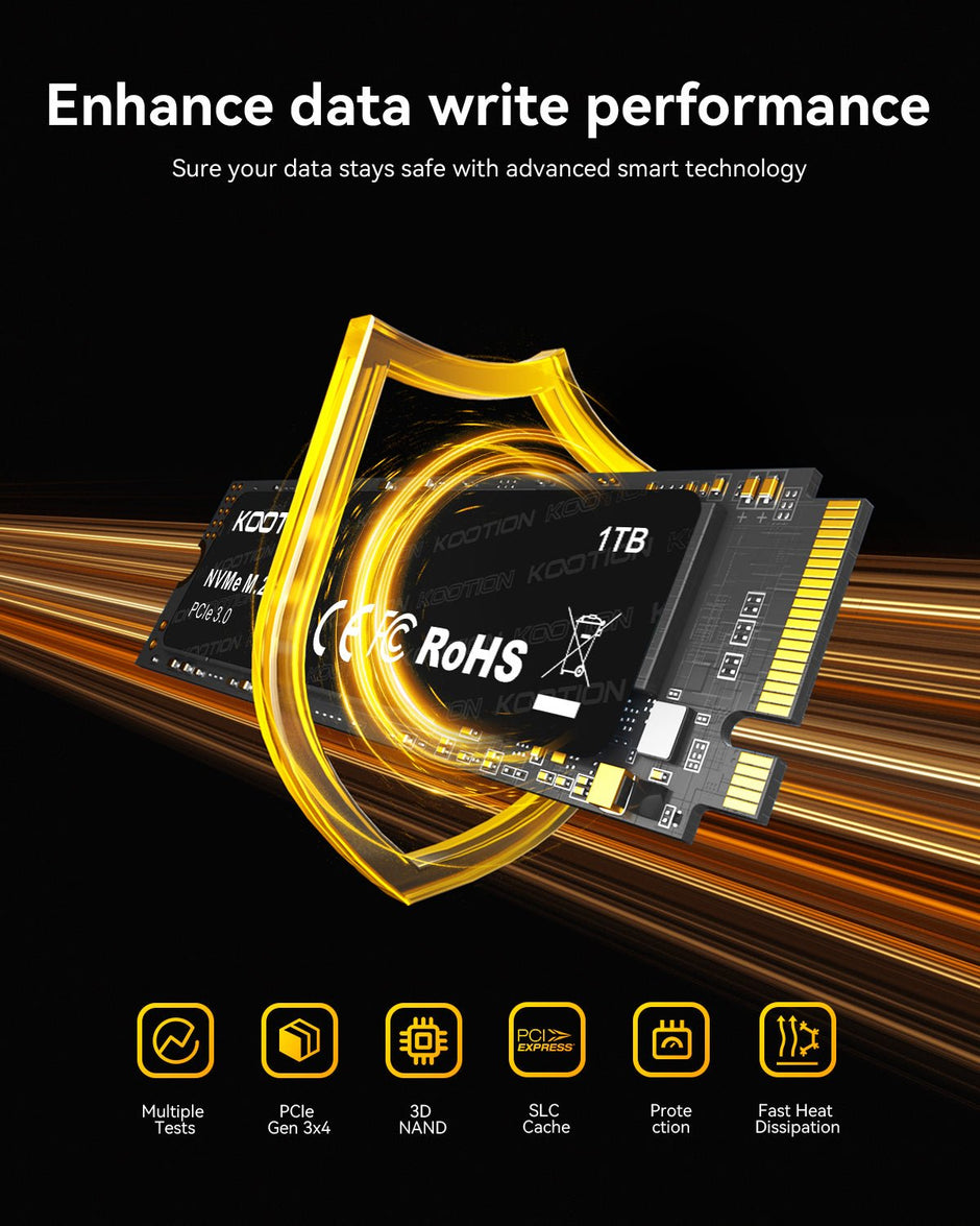 KOOTION 1TB NVMe Internal SSD PCIe 3.0, M.2 2280 NVMe Gen 3 Internal Solid State Drive Up to 3500MB/s, Less Heat for PC/Laptop - kootion