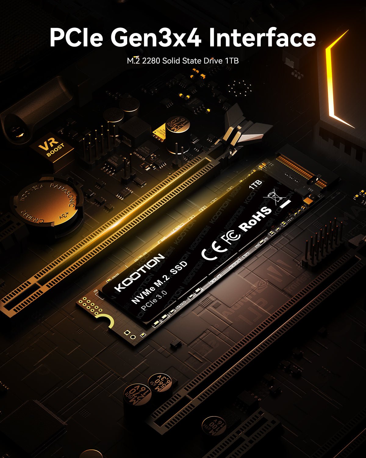 KOOTION 1TB NVMe Internal SSD PCIe 3.0, M.2 2280 NVMe Gen 3 Internal Solid State Drive Up to 3500MB/s, Less Heat for PC/Laptop - kootion