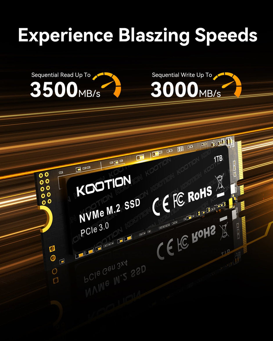 KOOTION 1TB NVMe Internal SSD PCIe 3.0, M.2 2280 NVMe Gen 3 Internal Solid State Drive Up to 3500MB/s, Less Heat for PC/Laptop - kootion